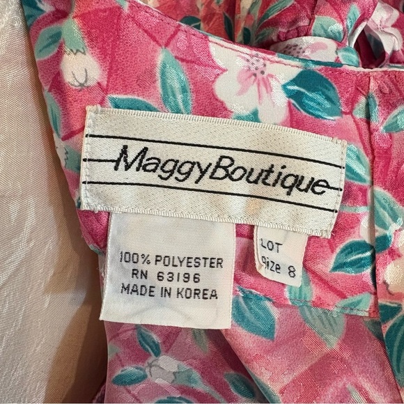 Vintage 80s Maggy Boutique Floral Pleated Skirt Ruched Waist Satin Midi Dress - Picture 11 of 11